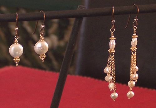 handmade coin pearl and tiny pearls earrings