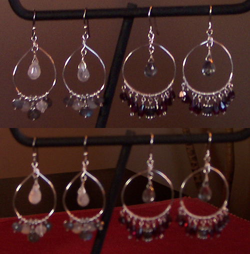 handmade moonstone, garnet hoop earrings