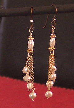 handmade pearl and chain earrings